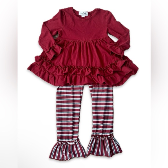 Marie Nicole Other - Red Ruffled Tunic with Striped Leggings - Festive Outfit - Size 3T (M)